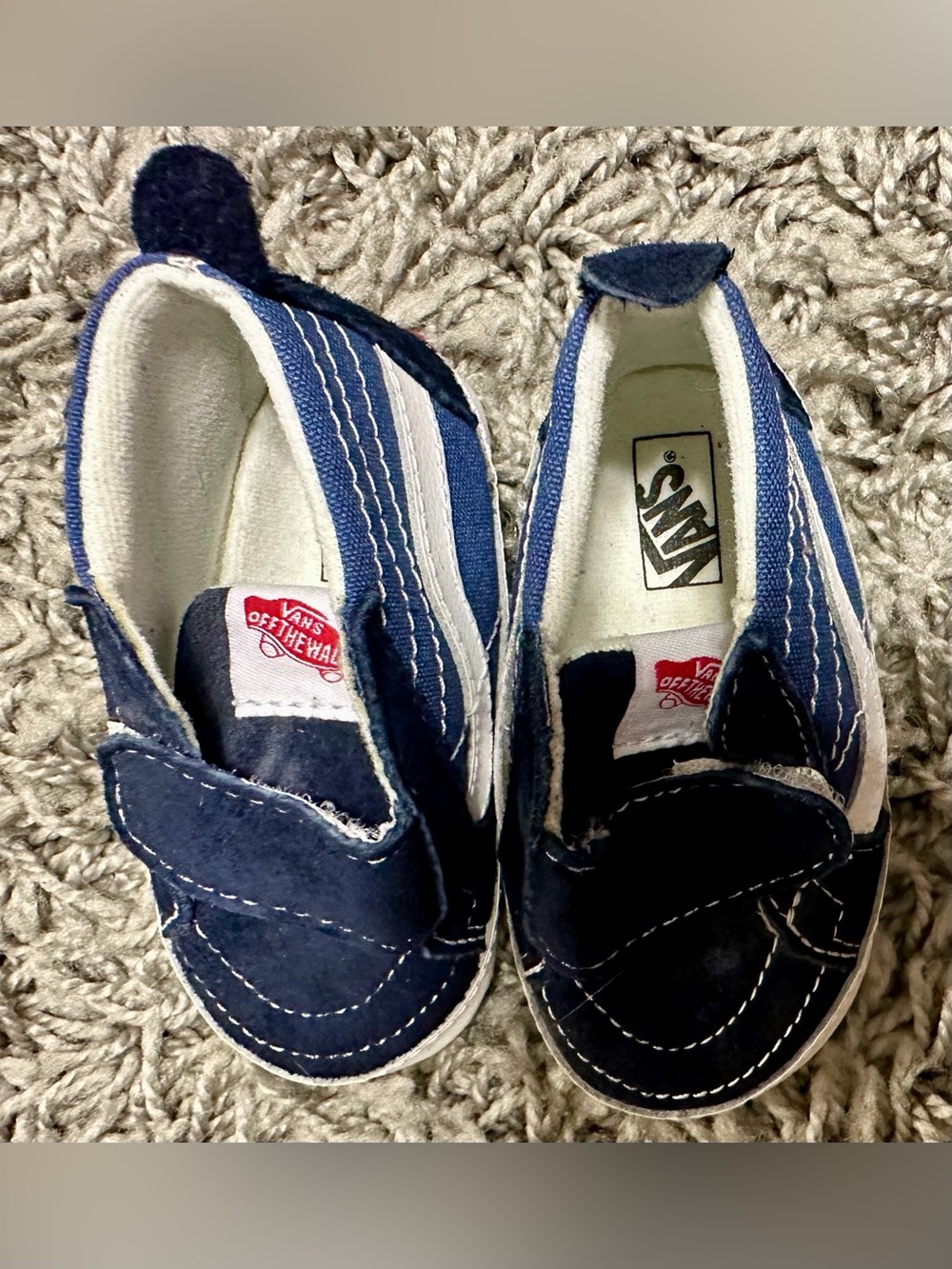 Vans Navy Blue Kids Slip-On Canvas Shoes with White Stripe